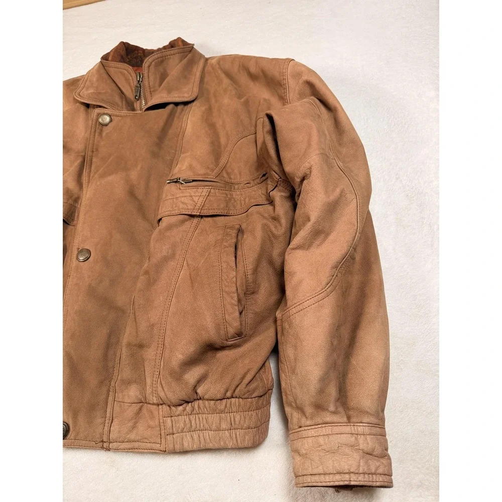 Vintage Winlit Leather Jacket Mens Medium Brown Bomber Quilted Lined Korea
